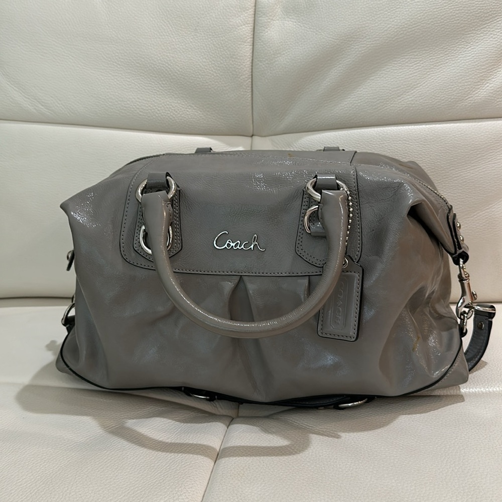 Coach - “Madison Sophia” Pewter Metallic Satchel Leather Purse Shoulder Bag